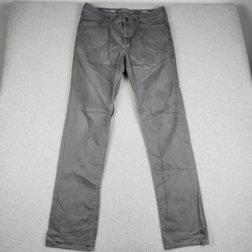 Marc Anthony Chino Pants Men's 34x34 Grey Cotton Stretch Flex+ Slim Straight Leg